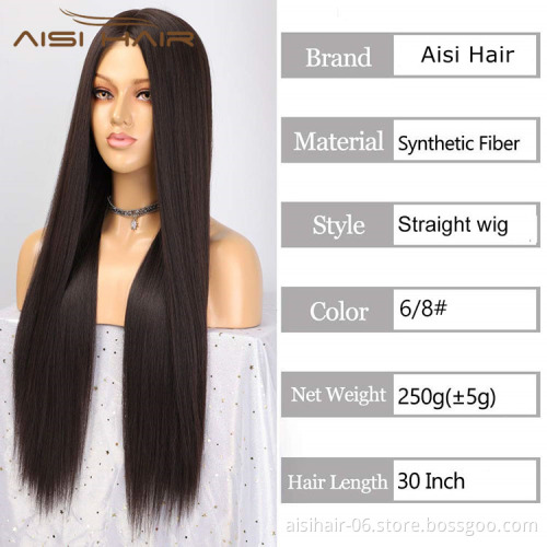 Aisi Hair Topselling Wholesale Vendor Popular Long Silky Straight Natural Wave Brown Wig For Black Women Synthetic Hair Wigs